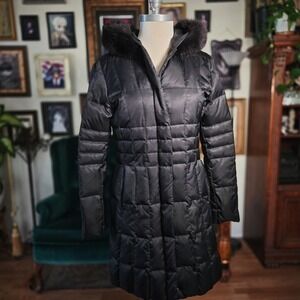 1 Madison Puffer Jacket Black Down Coat Real Fox Fur Hood Luxe Outerwear Small